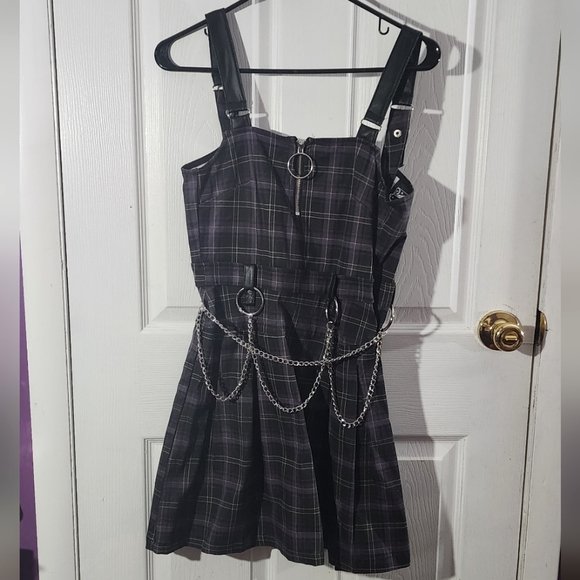 Killstar Dresses & Skirts - Killstar Regan Purple & Black Plaid Pinafore Dress